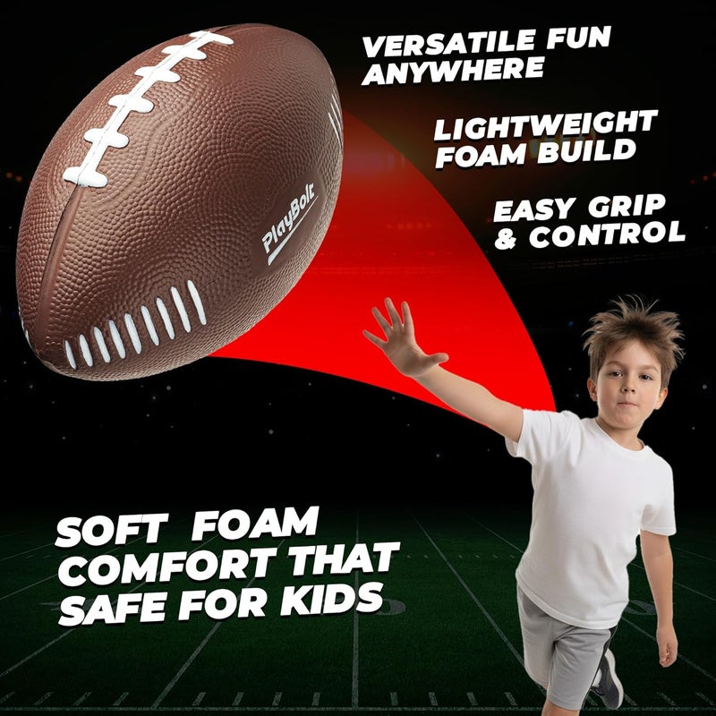 PlayBolt 7.25" Mini Foam Football for Kids & Toddlers - Easy Grip Small Youth Sports Ball - Soft Foam Footballs for Little Hands, Indoor & Outdoor Sports Play - Toy Gift for Boys & Girls - Image 2